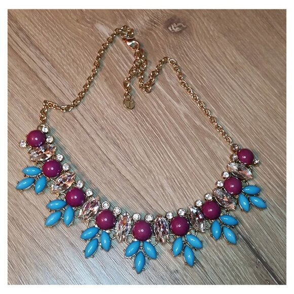 Talbots Colorful Statement Necklace W Rhinestones bejeweled - Picture 4 of 5